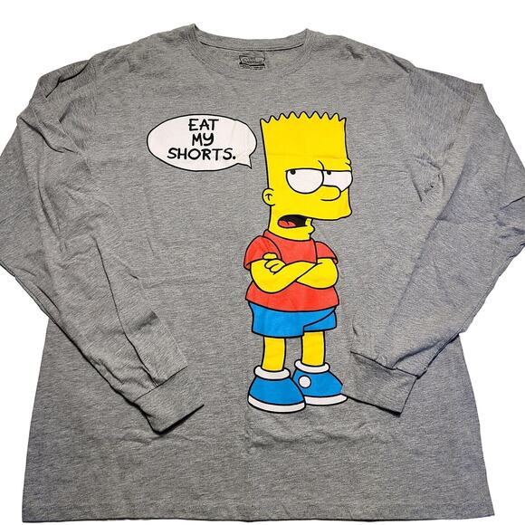 Bart Simpson T-Shirt Men's XL Big Graphic Gray Y2K "Eat my Shorts" Cartoons - Picture 1 of 5